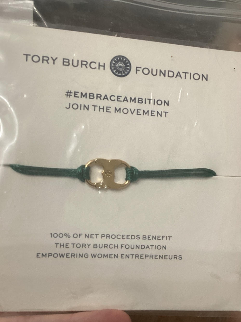 Tory Burch Green Leather Logo Bracelet “Embraceambition”